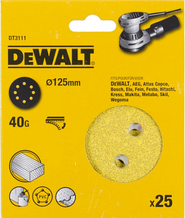 Диски на велюровой основе с отверстиями DeWALT DT3111-QZ 125 мм, 8 отв. G40 [DT3111-QZ]