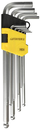 Набор имбусовых длинных ключей с шариком HEX 1,5-10мм 9 предметов STAYER MASTER 2741-H9-2