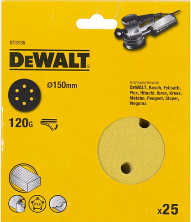 Диски на велюровой основе с отверстиями DeWALT DT3135-QZ 150 мм, 6 отв. G120 [DT3135-QZ]