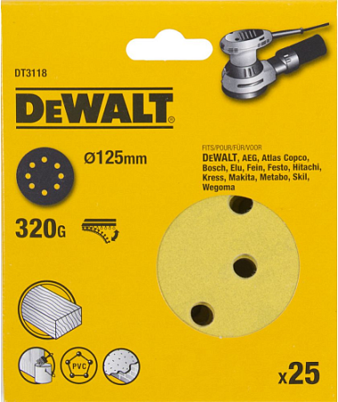 Диски на велюровой основе с отверстиями DeWALT DT3118-QZ 125 мм, 8 отв. G320 [DT3118-QZ]
