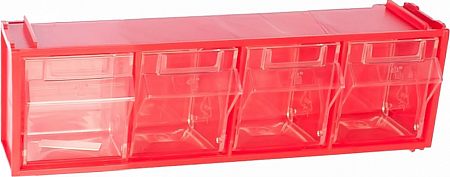 Пластиковый короб СТЕЛЛА FOX-104 красный/прозр., 4 ячейки, кассета 600х177х206 мм [8029926002198]