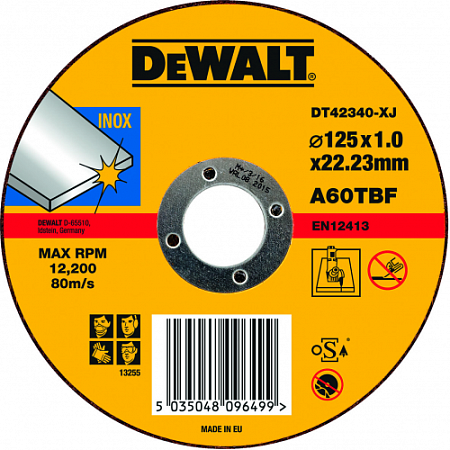 Отрезной круг по нержавеющей стали DeWALT 125х1x22.2 мм DT42340-XJ [DT42340-XJ]