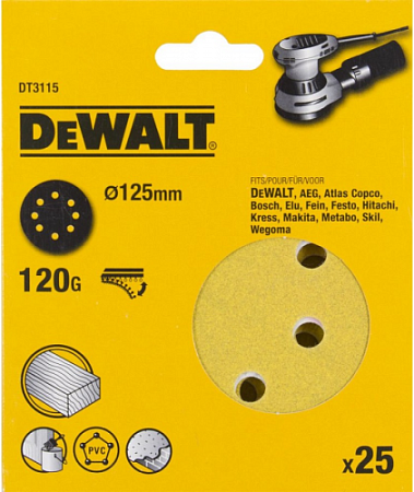 Диски на велюровой основе с отверстиями DeWALT DT3115-QZ 125 мм, 8 отв. G120 [DT3115-QZ]